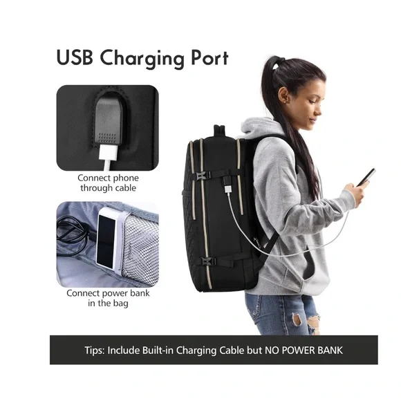 NWT- Travel Carry On Backpack in Black - Picture 4 of 12